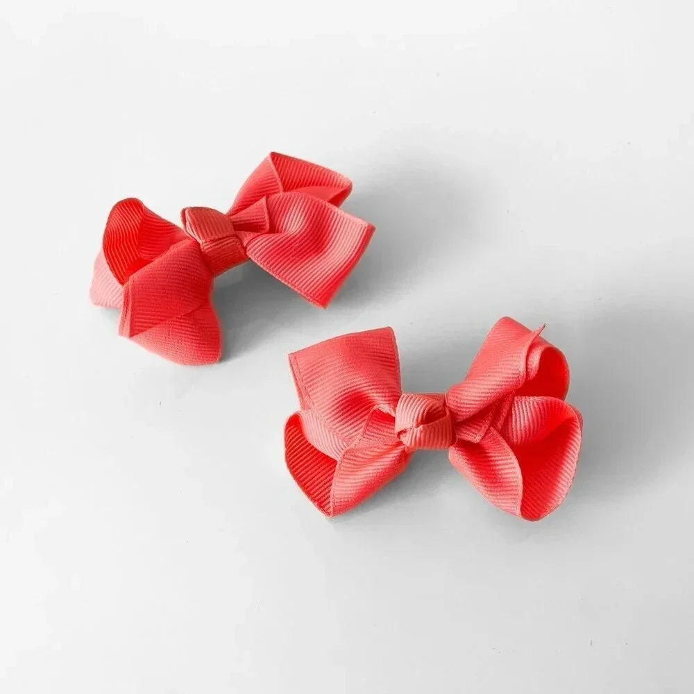 Set of 2 Pretty Girls Hair Bows Grosgrain Ribbon Clips Hair Accessories Fushia